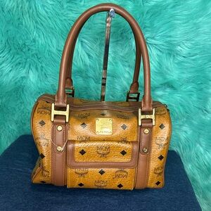 MCM Brown Leather Boston Handbag